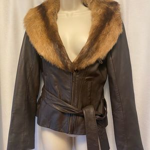 Sexy and stylish Cache brown leather jacket.